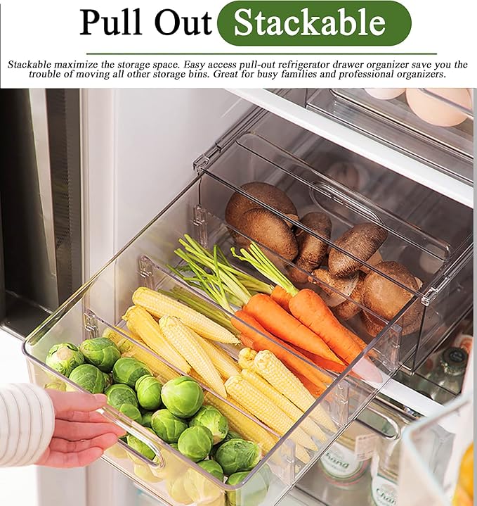 bealy 4 Pack Clear Storage Drawer Set, Stackable Fridge Drawer Organizer Fruit Vegetable Storage Containers for Kitchen Pantry Organization,BPA-Free - Image 4
