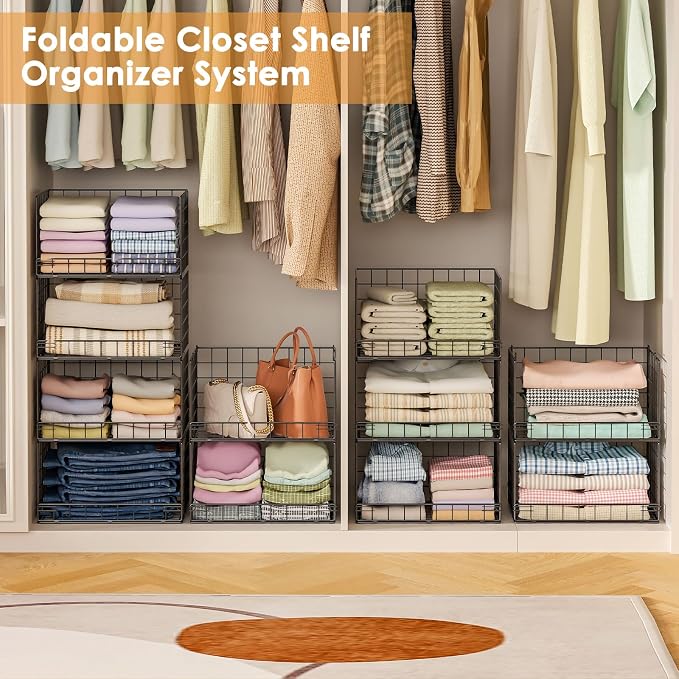 Yociyoga 8-Tier Stackable Closet Organizers and Storage Shelves, Foldable Closet Shelf Organizer, Stackable Storage Bins Drawers for Closet Organizer System, Black（Patent No. 30022416） - Image 9