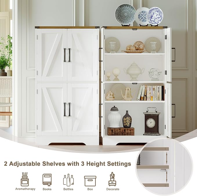 Treocho Farmhouse Bathroom Floor Cabinet with Adjustable Shelves | 11.81"D x 23.62"W x 43.46"H, Freestanding Kitchen Pantry Cabinet, Cupboard for Living Room, Dining Room, White - Image 5