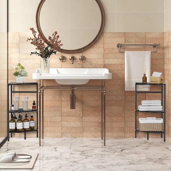CADUKE Pedestal Sink Shelf, 2 Pack Under Sink Organizers and Storage, Black | 3-Tier Under Pedestal Sink Storage, Bathroom Under Vanity Storage Shelves, Corner Shelf Stand, For Kitchen, Living Room - Image 9