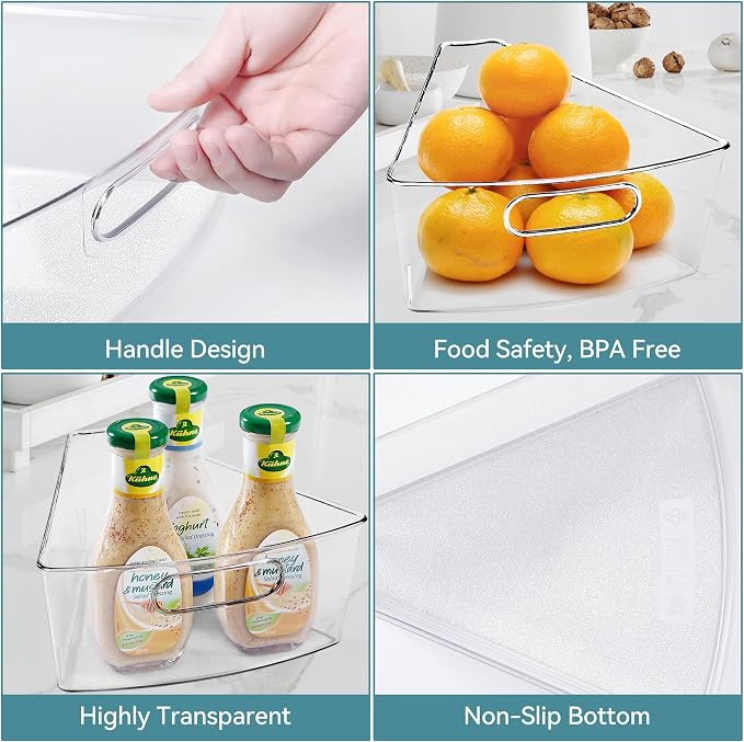 Oubonun Lazy Susan Cabinet Organizer Bins for Kitchen 8 Pack, 1/8 Wedge | For 28 4.1" Deep Wedge Bins with Handles and Matte Non-Slip Bottoms, Pantry Items Organized, Food Safe BAP-Free Plastic - Image 4