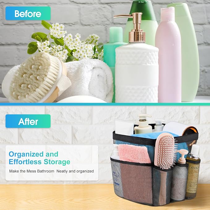 Mesh Shower Caddy Portable - 9 Pockets for College Dorm Room Essential | Large Capacity Mesh Shower Caddy with 9 Pockets, Portable Hanging Toiletry Bag for College Dorm, Gym, Camping and Beach - Image 5