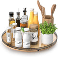AMH 16-Inch Farmhouse Oak Lazy Susan Organizer for Table and Cabinet | Smooth rotating oak tray with walnut finish for dining tables, kitchen counters, pantries and cabinet storage. by AMH