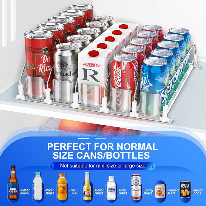 Drink Organizer for Fridge, Upgraded Drink dispenser for fridge, Automatic Pusher Glide,12oz 16oz - Can Dispenser for Fridge - Holds up to 20 Cans - 5 Rows White - Image 6