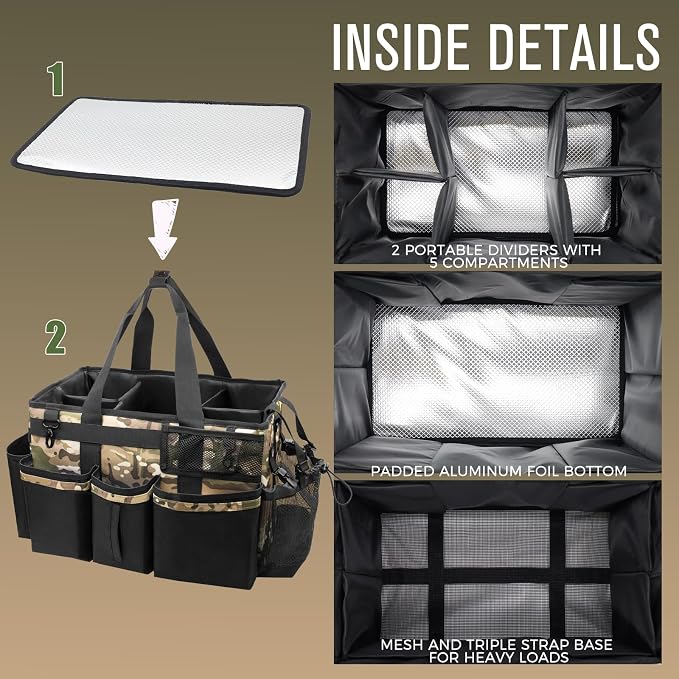 SCAVATA Wearable Cleaning Caddy Organizer with Handle & Shoulder Straps for Housekeepers, Under Sink & Car Cleaning Tool Organizer Bag with 4 Foldable Dividers (Camouflage) - Image 4