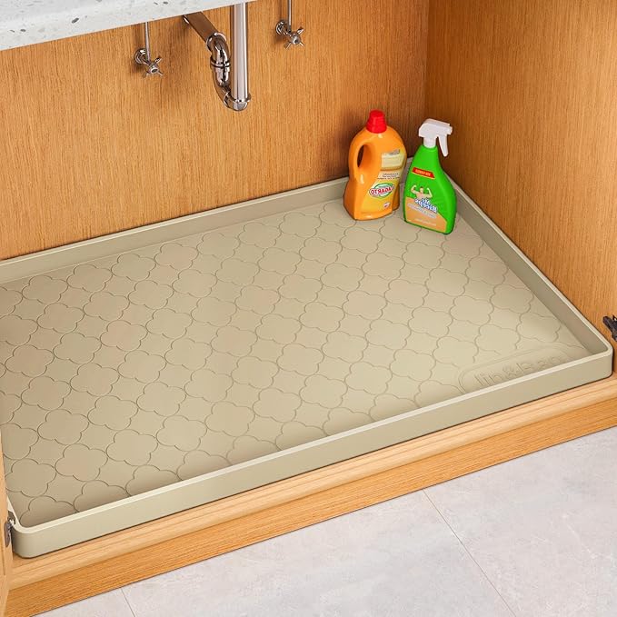 Jin&Bao Under Sink Mat 34" x 19" Waterproof Silicone Cabinet Kitchen Liner | Silicone kitchen cabinet protector, bathroom shelf liner, raised edge traps leaks, anti-slip, easy to clean & dishwasher safe by Jin%26Bao
