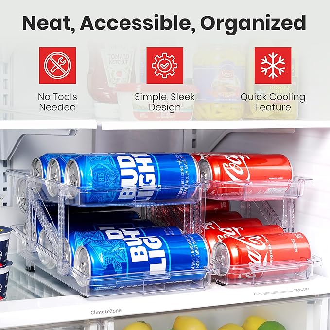 Expandable Soda Can Dispenser For Fridge - 2-Pack - Clear Transparent Soda Can Organizer For Refrigerator, Kitchen, and Pantry Storage Organizer for Cans, Beverage Bottle, Canned Food & Bottles - Image 6