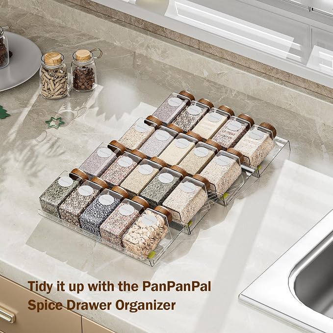 Spice Drawer Organizer, 4 Pack Clear Seasoning Organizer Rack | Expandable From 11" to 22" Wide, Kitchen Spice Rack Organizers for Drawer, Countertop, (Jars Not Included) - Image 3