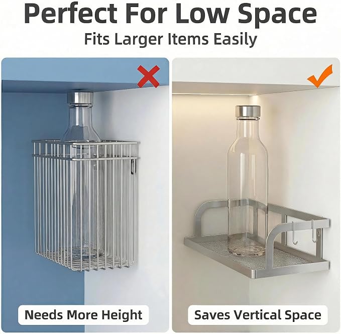 PUSDON 2-Pack Wide Hollowout Shower Caddy & Spice Rack, Wall Mount Bathroom Organizer with Mesh Bottom, Easy Access Cabinet Door Shelf Holds 50LBS - Silver Gray, Hollowout - Image 5