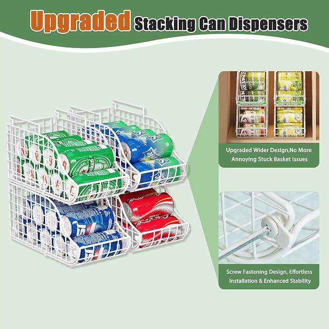 Sonyabecca 4-Pack Stackable Can Rack Organizer for Kitchen Pantry，White | Soda Can Organizer and Food Storage Dispenser for Pantry Cabinets. Foldable Wire Rack Keeps Canned Food Organized - Image 7