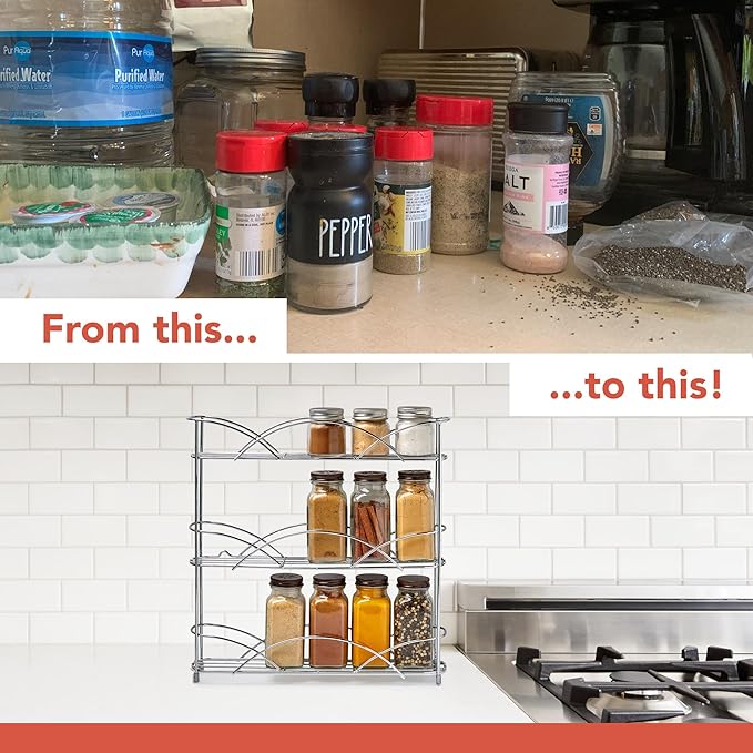 Spectrum 3 Tier Spice Rack Organizer Black Countertop Wire Shelf Spice Rack for Modern Kitchen Pantry Cabinet, Organize Spices with Three Tier Spice Shelf for Kitchen Storage with Wall Mount Option - Image 4