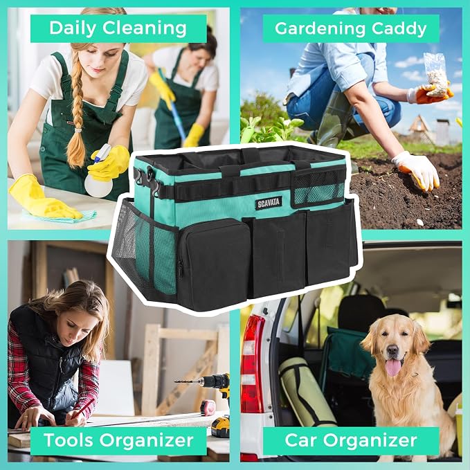 SCAVATA Wearable Cleaning Caddy Bag, Cleaning Caddy Supplies Organizer with Handle & Shoulder Straps for Housekeepers, Under Sink & Car Cleaning Tool Organizers with 4 Foldable Divider (Lake Blue) - Image 7