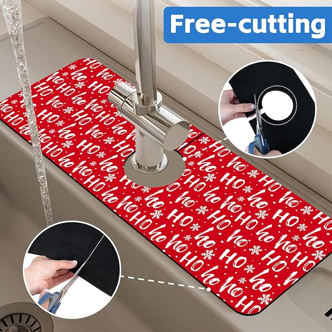 Christmas Hohoho Kitchen Sink Splash Guard Mat Santa Claus Laugh Sink Splash Guard Faucet Mat Draining Mat Fast Drying Sink Protectors for Kitchen and Bathroom 5.5"×15" - Image 7