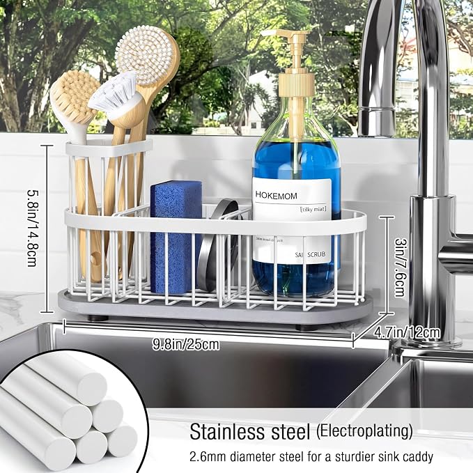 Sink Caddy Kitchen Sink Organizer, Sponge & Brush Holder, Stone Drying Mat | Space-Saving Sink Sponge Holder with Full-Size Tool Storage, Fits Most Sinks, Kitchen Sink Accessory and Countertop Organizer - Image 2