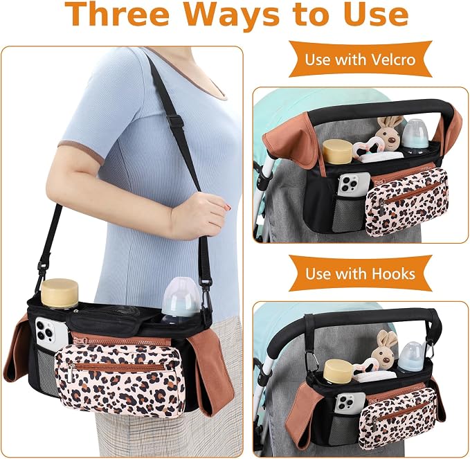 Accmor Universal Stroller Organizer with Insulated Cup Holder Detachable Phone Bag and Shoulder Strap,Stroller Bag Caddy Organizer for Uppababy, Baby Jogger, Britax Strollers - Image 5