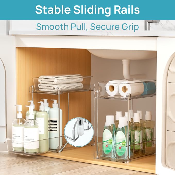 Vtopmart 4 Pack Taller Pull Out Bathroom Under Sink Organizer (S-Higher) | Slide-out drawers, Multi-purpose storage, Clear visibility, Easy Set-up - Image 4
