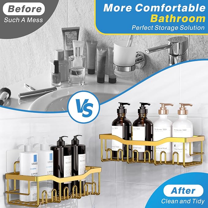 Shower Caddy 5 Pack,Adhesive Shower Organizer for Bathroom Storage&Home Decor&Kitchen,No Drilling,Large Capacity,Rustproof Stainless Steel Bathroom Organizer,Shower Shelves for Inside Shower-Larger - Image 3
