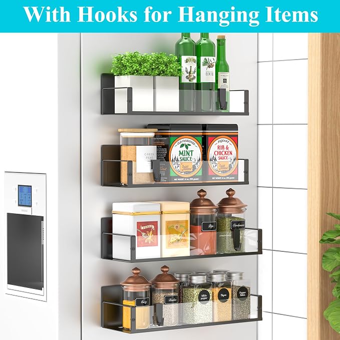 Metal Magnetic Spice Rack for Refrigerator Clear, 4 Pack | Magnetic Shelves Heavy Duty for Fridge in Kitchen, Seasoning Storage Organizer, For Oven Washer and Dryer, For Heavier Items - Image 2