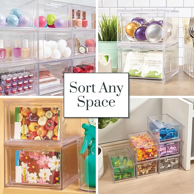 STORi Audrey Stackable Clear Bin Plastic Organizer Drawers | 2 Piece Set | Organize Cosmetics and Beauty Supplies on a Vanity | Made in USA (Pack of 3) - Image 6