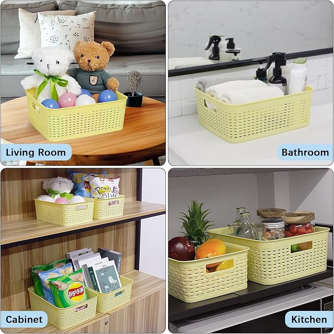 Plastic Storage Baskets for Cabinets, Household Pantry Organization with Handle,Organizer Bins for Room,Bathrooms,Under-Sink,Kitchen (Yellow, M-3PACK) - Image 6