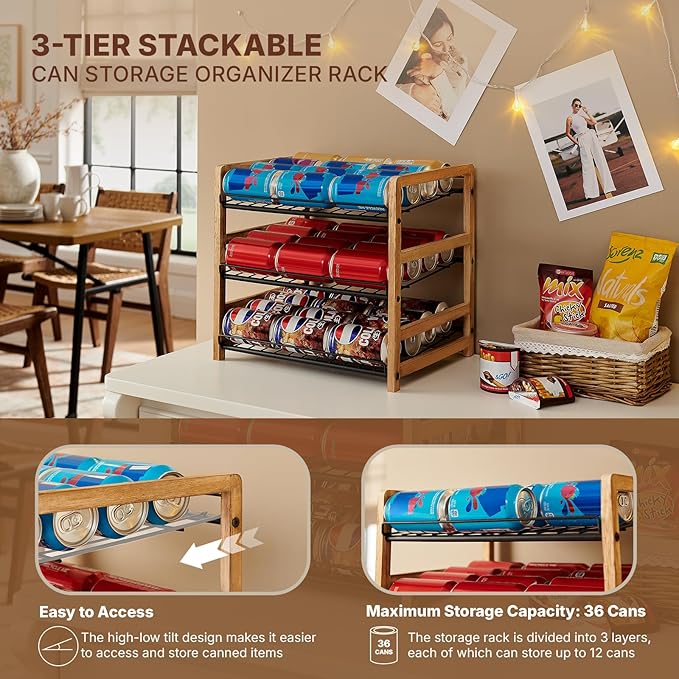 DGWJSU Can Organizer for Pantry 3-Tier, Holds up to 36 Cans Storage | Cans Holders for Pantry, Cabinet, Countertop, Carbonized Brown - Image 6