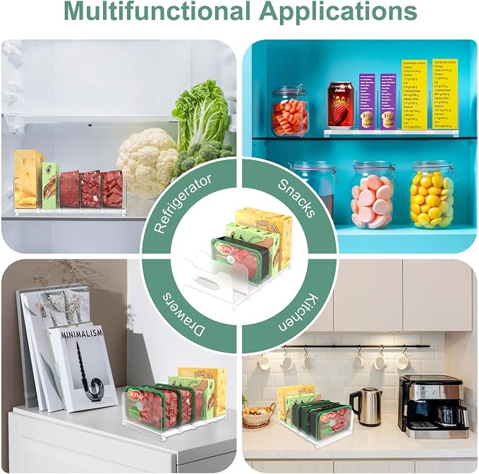Freezer Organizer,12" Visible Fridge Organizer Rack with Removable Dividers | Freely Adjustable,Easy to Pull Out and Carry Handle, Fits Refrigerator Frozen Meals, Lunch Meat Box, Cheeses, White - Image 7