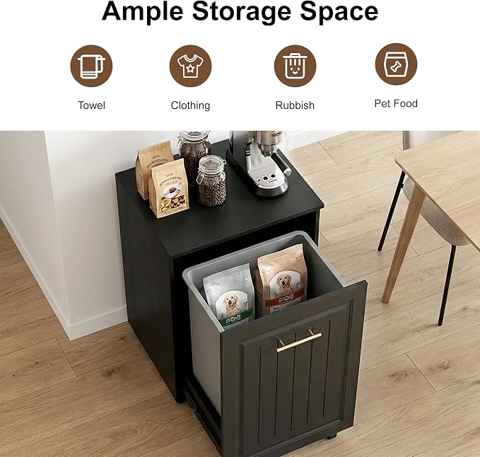 ZIFTY 10 Gallon Pull Out Trash Can Cabinet Kitchen, Laundry Hamper, Black | Freestanding Kitchen Cabinet, Hidden Waste Bin, Pet Proof, Wooden Garbage Recycling, Modern Farmhouse Waste Bin Furniture - Image 7