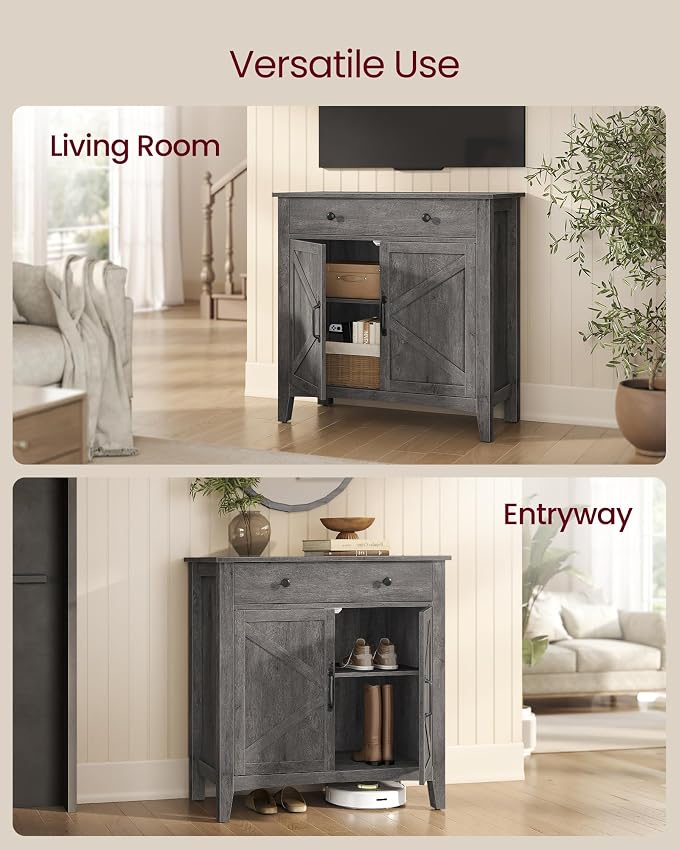 VASAGLE LIRY Collection - Buffet Cabinet, Coffee Bar Cabinet with a Drawer, Adjustable Shelf, Sideboard Storage with Cable Hole, Drawer Divider, Misty Gray UBBK341GW01S - Image 7