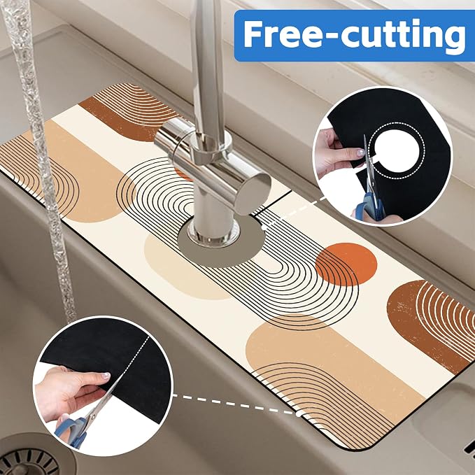 Abstract Minimalistic Geometric Sink Faucet Absorbing Mat Sink Splash Guard Faucet Mat Draining Mat Fast Drying Sink Protectors for Kitchen and Bathroom 5.5"×15" - Image 7