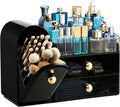 HBlife Makeup Organizer Countertop with Drawers, Cologne Organizer for Men, Vanity Organizers with Brush Holder, Bathroom Countertop Organizer Skin Care Storage, Gift for Dad Husband, Black and Gold by HBlife