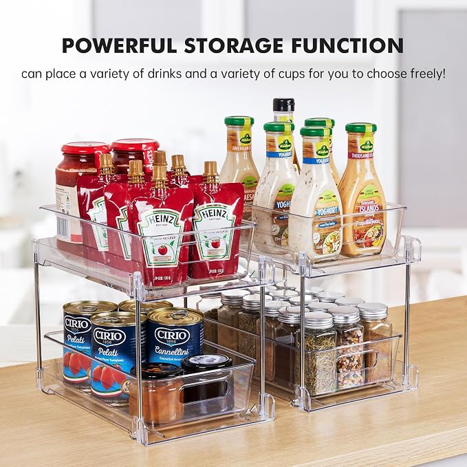 2 Pack Clear Bathroom Organizers and Storage, 2 Tier Pull Out Under Sink Cabinet Organizer Plastic Drawer Organization and Storage for Bathroom and Kitchen - Image 3