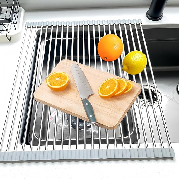 Roll Up Dish Drying Rack, 21.3" x 15.8" Over The Sink Dish Drying Rack, Dish Drying Rack for Kitchen Sink Counter Storage (Grey) by Sayehuanye