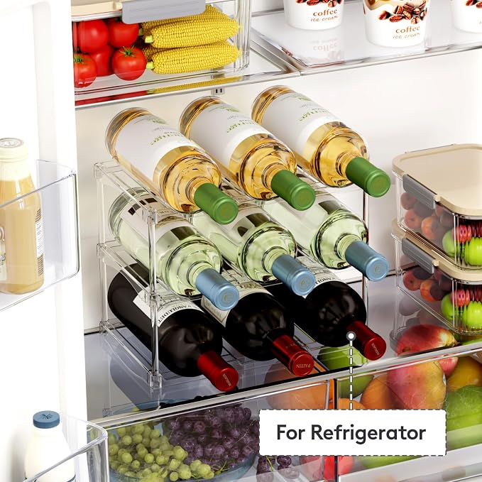 Lifewit Stackable Bottle Storage Organizer, Clear Freestanding Wine Holder for Cabinet, Large Slot Water Bottle Tumbler Cup Organizer for Pantry, Plastic Wine Rack for Fridge Cellar, 3Tier Hold 9 - Image 9