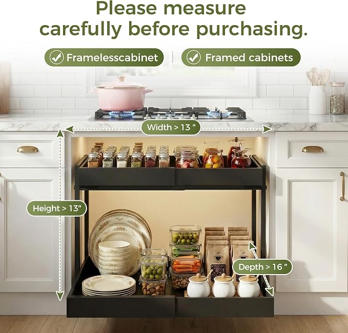 Abalter Expandable Pull Out Cabinet Organizer,2-Tier Slide Out Drawer for Kitchen Cabinets,Adjustable Width 12–18.5",Slide Out Shelves for Kitchen Countertop, Bathroom, Pantry, Heavy Duty Caddy(Black) - Image 8