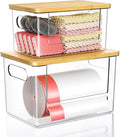 Trash Bag Dispenser 2 Pack (XL+S) - Trash Bag Holder with Bamboo Top | Acrylic Garbage Bags Dispenser Under Sink Organizer for Pantry, Kitchen, Laundry Room, Cabinet 2 Pack (XL+S) by Ginnerella