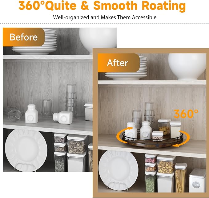 AMH 13-Inch Farmhouse Oak Lazy Susan Organizer, Walnut Finish | Smooth rotating oak tray with walnut finish for dining tables, kitchen counters, pantries and cabinet storage. - Image 3