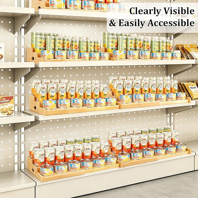 Can Rack Organizer for Pantry, Expandable Canned Food Organizer | Holds 24 Cans, 3-Tier Bamboo Soda Organizer, Adjustable Canned goods Storage Display Shelf, for Kitchen, Countertop, Cabinet - Image 3