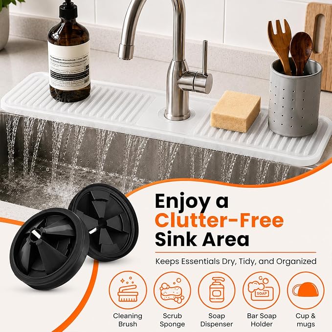 18 Inch Silicone Faucet Mat for Kitchen Sink Splash Guard, W/Sink Baffle | BPA-free silicone, Heat-resistant, non-slip, and built to withstand daily kitchen use, dishwasher safe and simple to rinse - Image 5