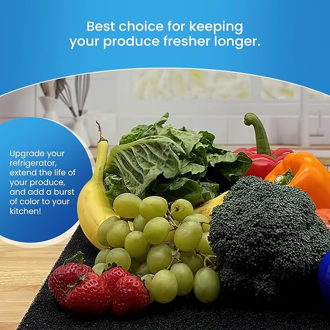 Bluapple FreshMats, Refrigerator Bin Liner, Fridge Drawer Mats, Crisper Life Extender Liner Keeps Produce Fresh Longer, Anti-Bruising, for Air Circulation, Washable & Reusable (4-Mats, 12x15, Black) - Image 3