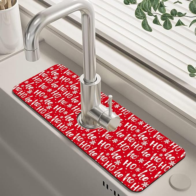 Christmas Hohoho Kitchen Sink Splash Guard Mat Santa Claus Laugh Sink Splash Guard Faucet Mat Draining Mat Fast Drying Sink Protectors for Kitchen and Bathroom 5.5"×15" by Unknown