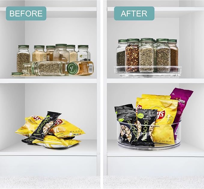 Sorbus 9 Inch Clear Lazy Susan Organizer Set, 2 Flat Turntable Organizer for Spice Organization for Cabinet, 1 Tall Lazy Susan for Kitchen, Home, Office, Closet, Classroom, Laundry Room Organization - Image 3