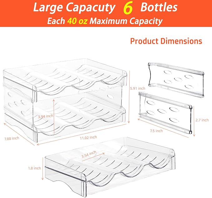 Plastic Stackable Bottle Storage Holder Rack,Free-Standing Water Bottle/Wine and Drink Organizer Shelf for Kitchen Cabinet,Fridge,Countertop,Pantry,Freezer,2 PackX3 Bottles,Clear - Image 5
