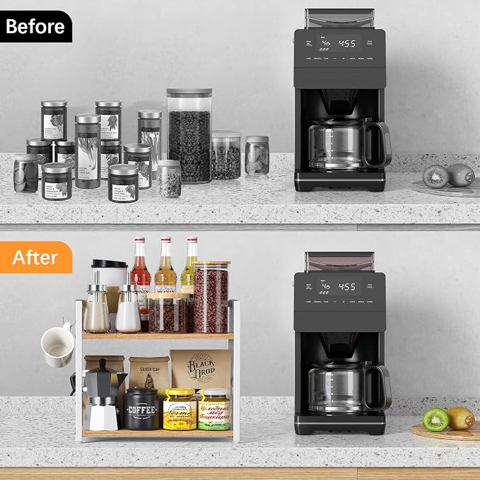 RUILALIFE Spice-Rack-Organizer-Shelf for Kitchen Counter, 2 Tiers Coffee Bar Station Organizer for Countertop，Space Saving Desk Shelving Riser Unit (Maple, Medium) - Image 6