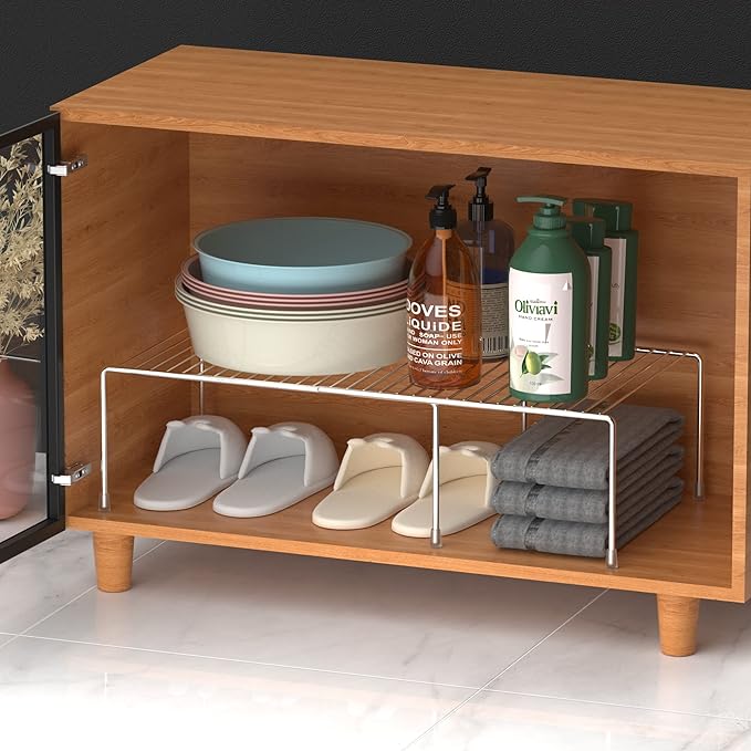 Kitchen Cabinet Expandable Shelf Organizers, Adjustable Metal Wire Pantry Storage Shelves, Plate Dish Organizer Rack for Cabinets, Cupboard, Counter, Freezer, Countertop, Chrome - Image 5