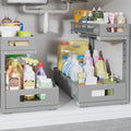 2 Pack 17IN Depth Under Sink Storage Organizer, Large 2-Tier Elegant Mesh Pull Out Shelf for Kitchen and Bathroom Cabinet Organization, L-Shaped and Adjustable Height Design-Gun Gray by UnderSinkOrganizer