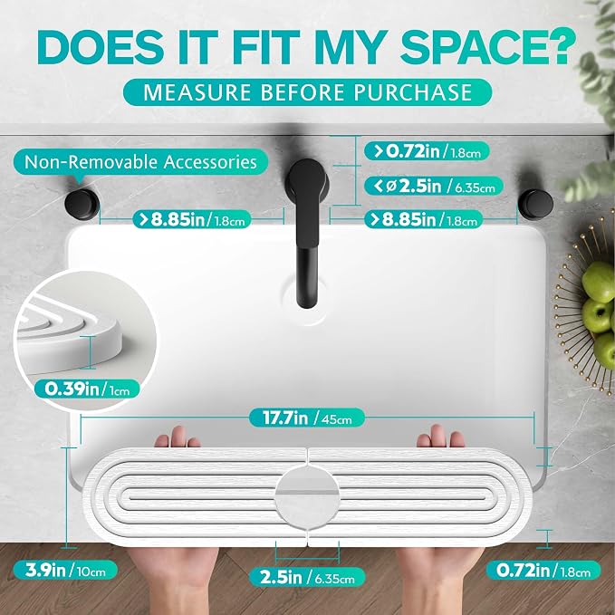 Stone Faucet Mat for Kitchen Sink – Diatomite Fast-Drying Stone Tray, Faucet Mat Sink Splash Guard, Decorative Sink Protector for Kitchen Bathroom Counter [Light Grey, 17.7''x3.9''] - Image 2
