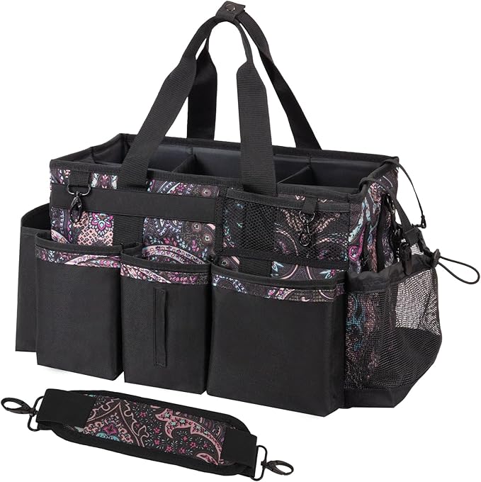 SCAVATA Wearable Cleaning Caddy, Cleaning Caddy Supplies Organizer with Handle & Shoulder Straps for Housekeepers, Under Sink & Car Cleaning Tool Organizers Bag with 4 Foldable Divider (Totem) by Tidyyourlife