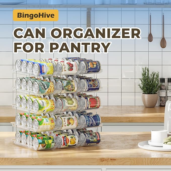 Can Organizer for Pantry Stackable 5 Tiers Can Storage Organizer Pantry Soda Can Organizer for Fridge 60 Cans Rack Automatic Rolling Canned Food Organizer for Refrigerator Kitchen Clear - Image 3
