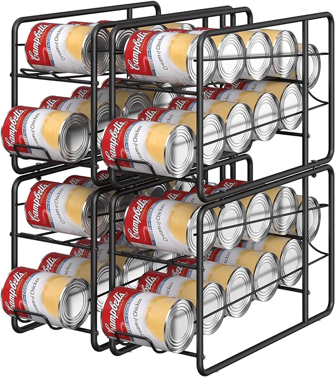 MOOACE 4 Pack Can Organizer for Pantry, Stackable Soda Can Dispenser Rack | Kitchen Canned Food Storage, Beverage Soup Cans Holder Drink Organizer for Cabinet Fridge, Black - Image 6