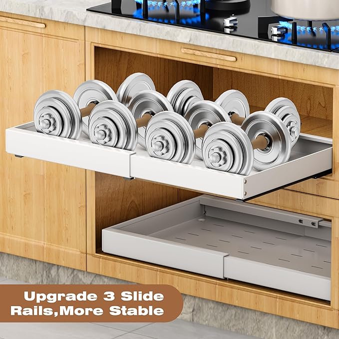 2 Pack Pull Out Cabinet Organizer Expandable, 21" Deep | Pull Out Drawers for Cabinets with Adjustable width from 12.6" to 21" Sliding Drawers for Cabinets with Heightening Pad No Drill for Kitchen - Image 5